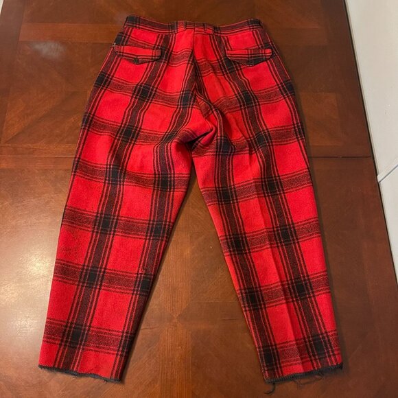 Vintage 1950s Red Plaid Wool Pants Sanforized Rockabilly Button Fly USA flaws - Picture 15 of 15
